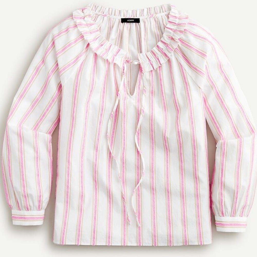 NWOT J. Crew Tie Front Ruffle Neck Top